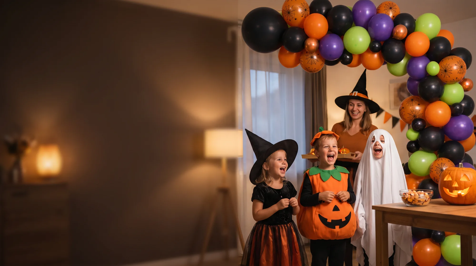 Crianças fantasiadas em festa de Halloween